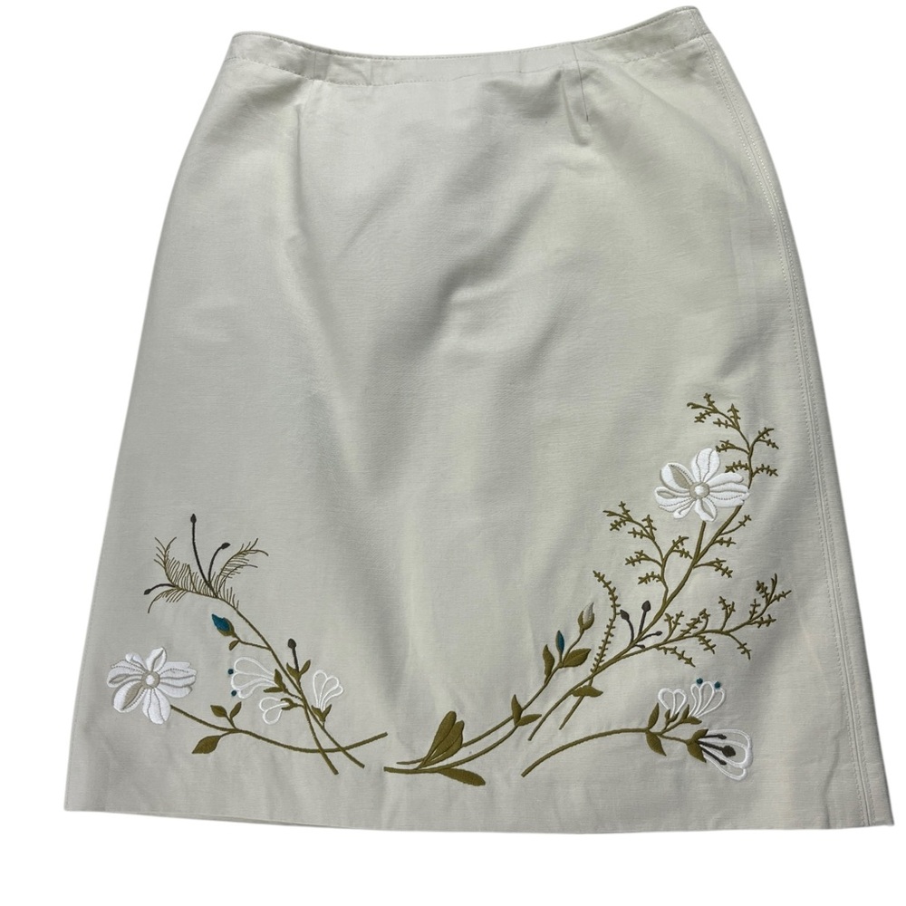 J. Crew A-Line Skirt 100% Cotton Fully Lined Floral Embroidered Size 10 Cottage
